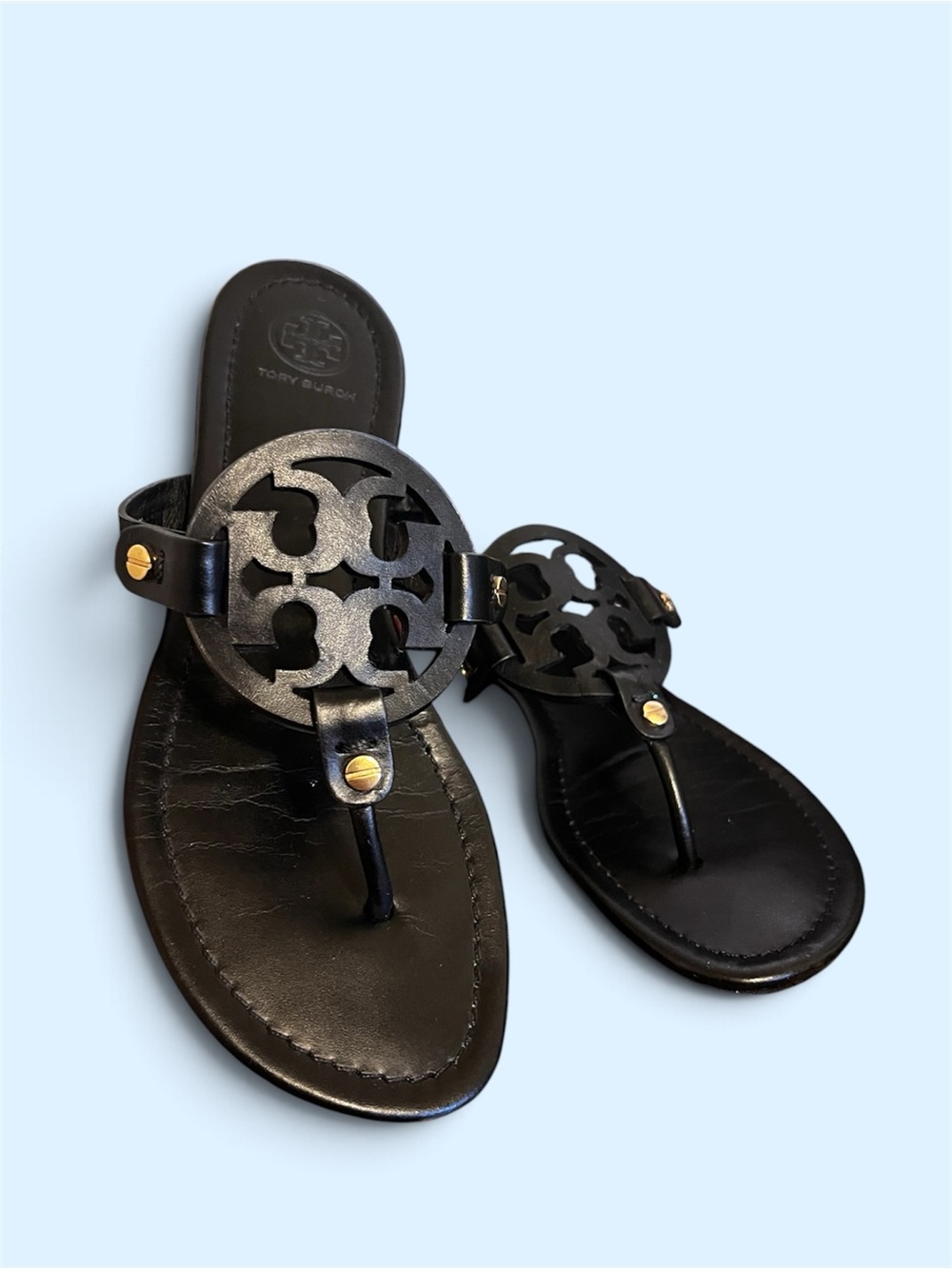 Tory Burch Black Logo Cutout Thong Sandals